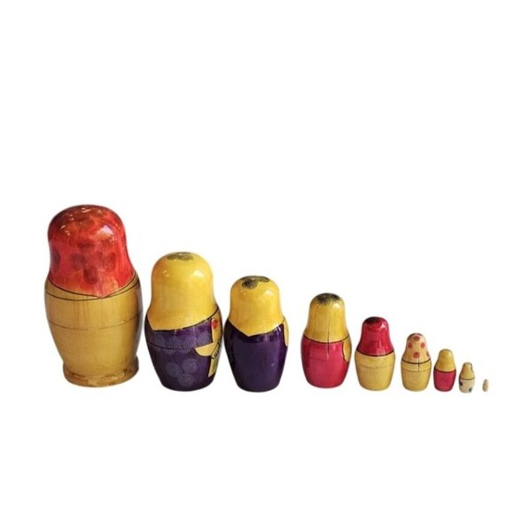 Vintage Russian Folk Art Wooden Nesting Dolls Set of 9 Floral Woman Apx 6" READ - Picture 7 of 10